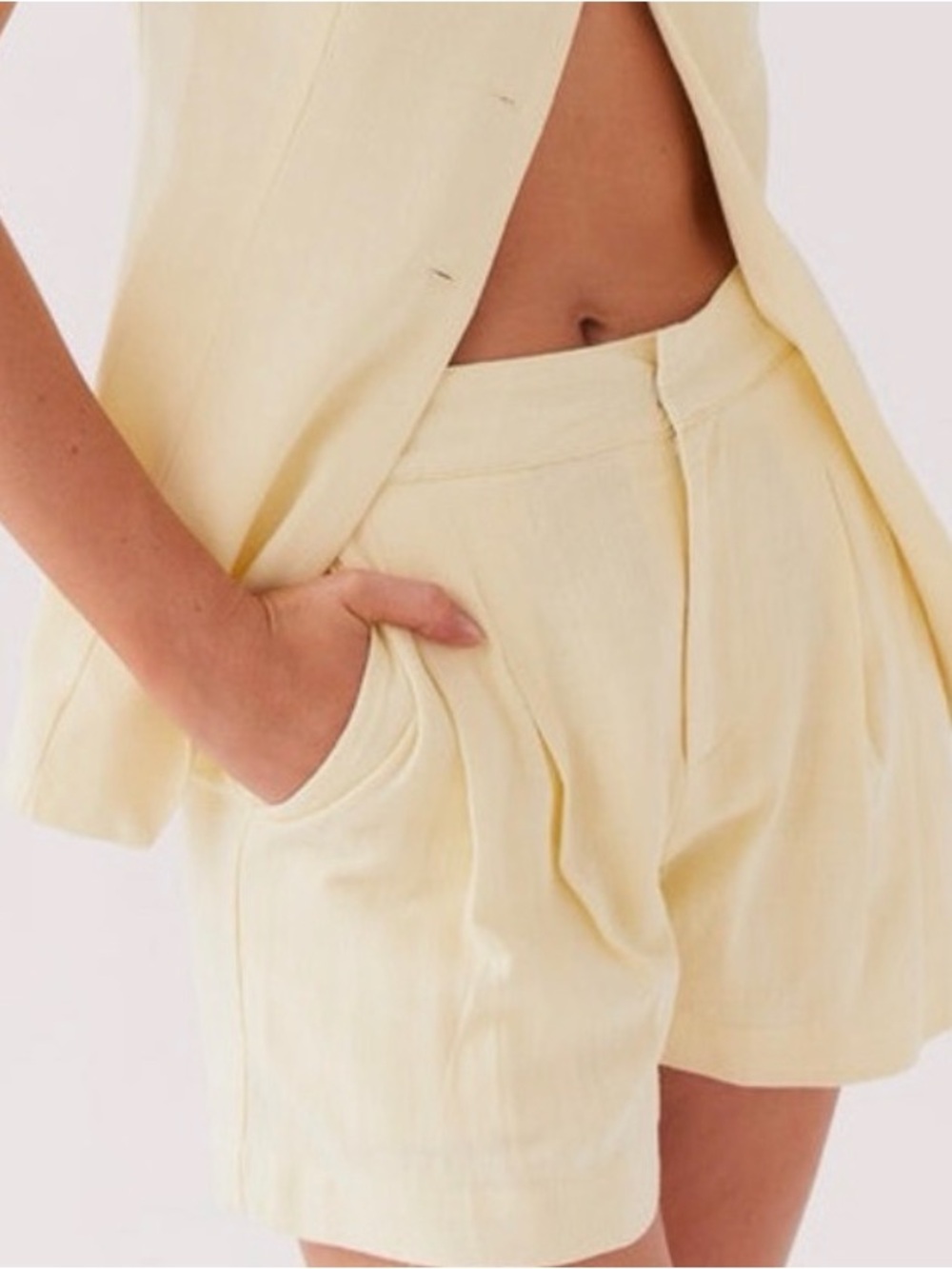 Peppermayo Butter Yellow Tailored Linen Shorts